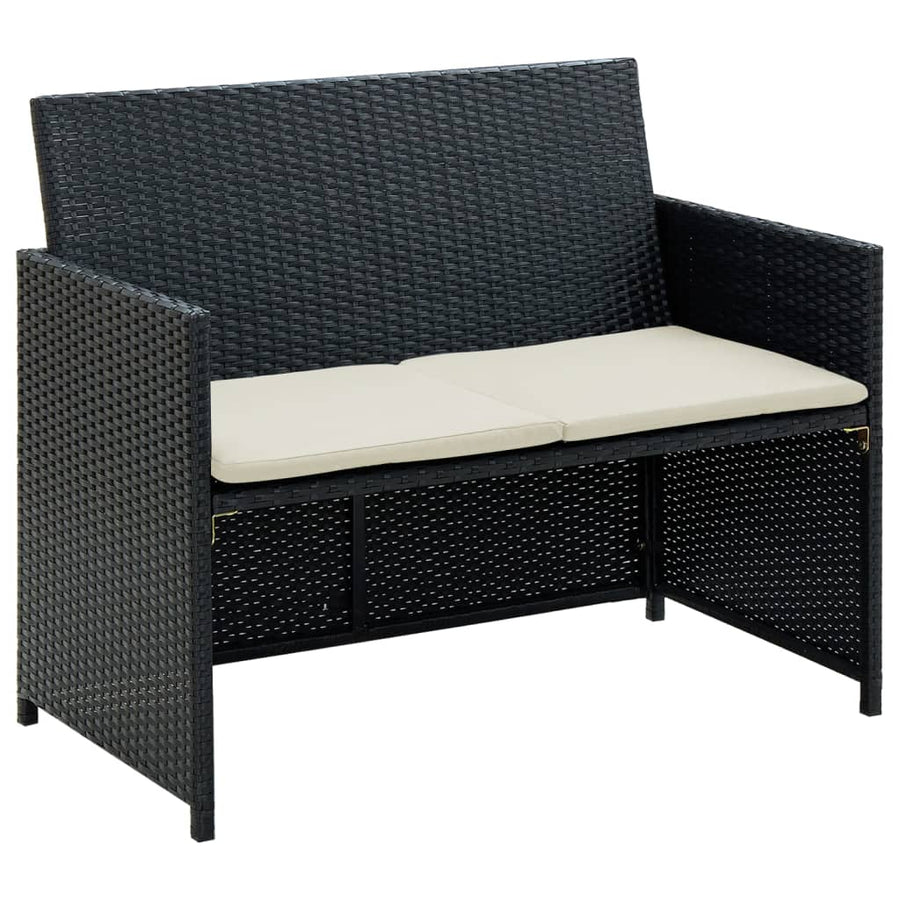 Tuinbank 2-Zits Met Kussens Poly Rattan Zwart