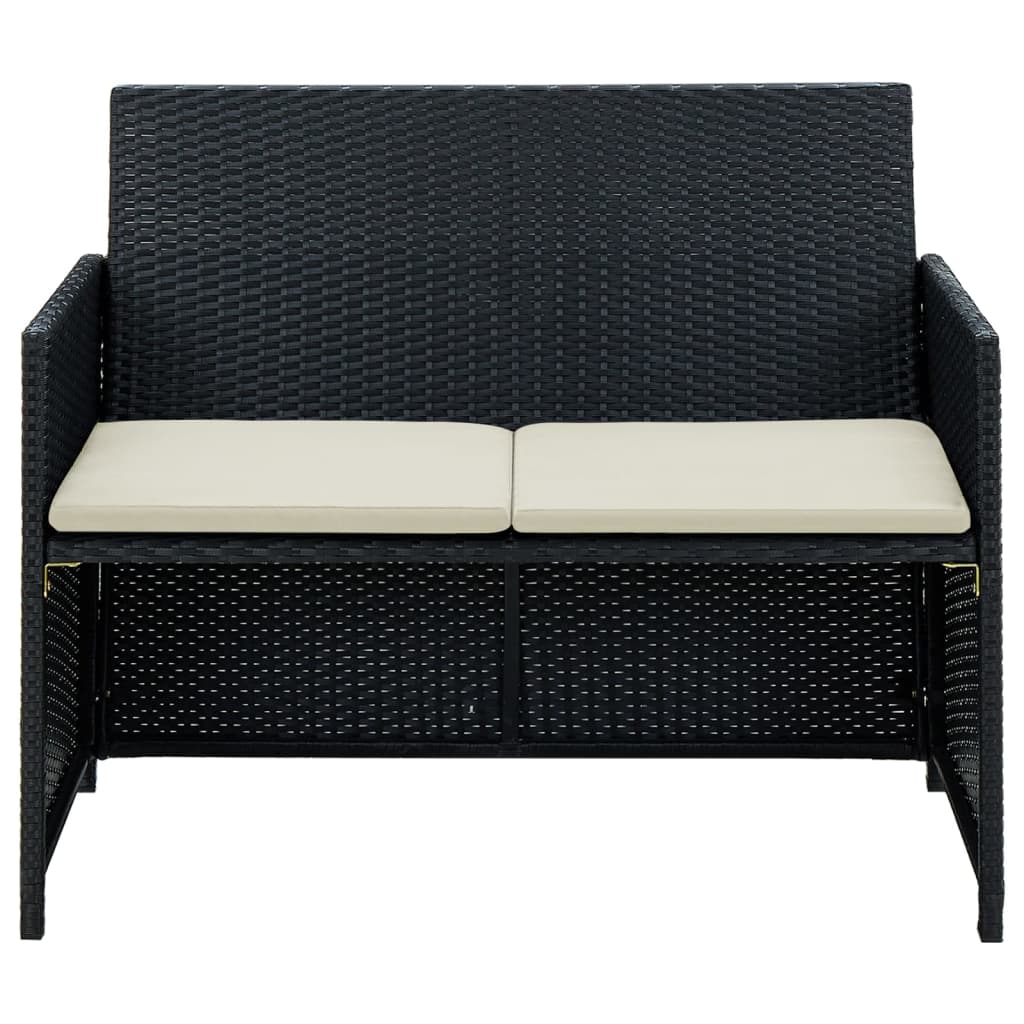 Tuinbank 2-Zits Met Kussens Poly Rattan Zwart
