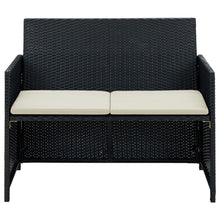 Tuinbank 2-Zits Met Kussens Poly Rattan Zwart