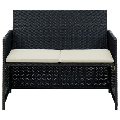 Tuinbank 2-Zits Met Kussens Poly Rattan Zwart