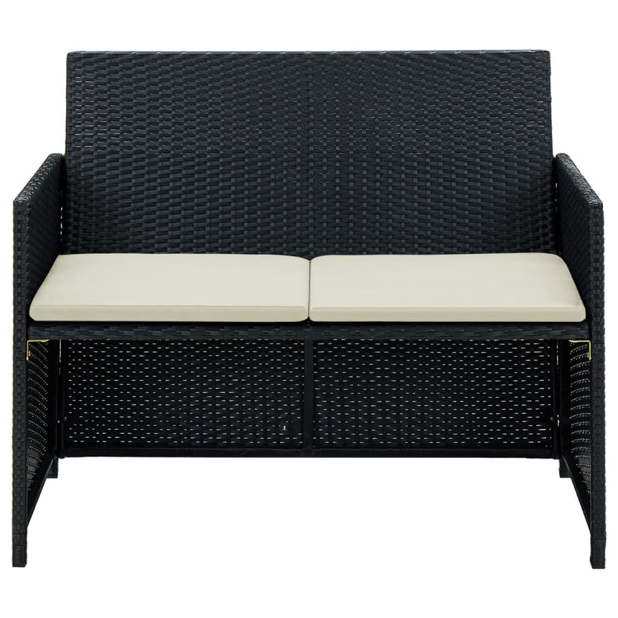 Tuinbank 2-Zits Met Kussens Poly Rattan Zwart