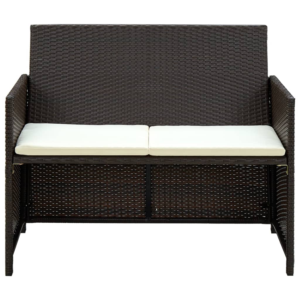 Tuinbank 2-Zits Met Kussens Poly Rattan Bruin