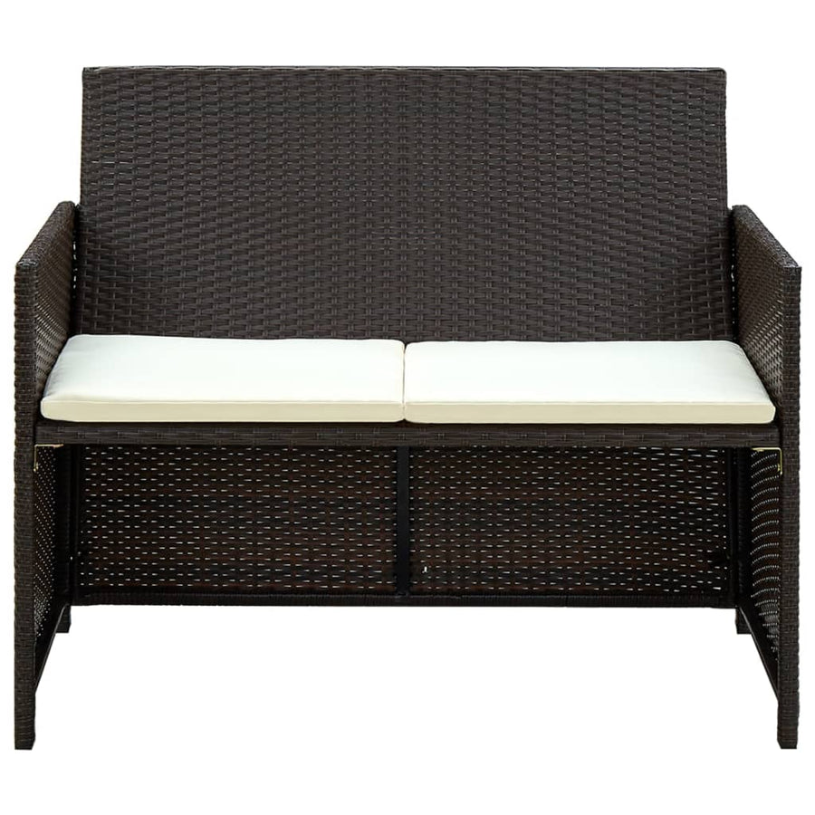 Tuinbank 2-Zits Met Kussens Poly Rattan Bruin