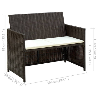 Tuinbank 2-Zits Met Kussens Poly Rattan Bruin