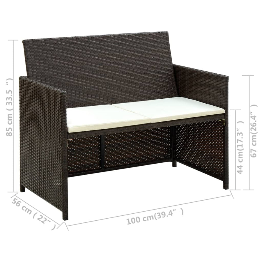 Tuinbank 2-Zits Met Kussens Poly Rattan Bruin