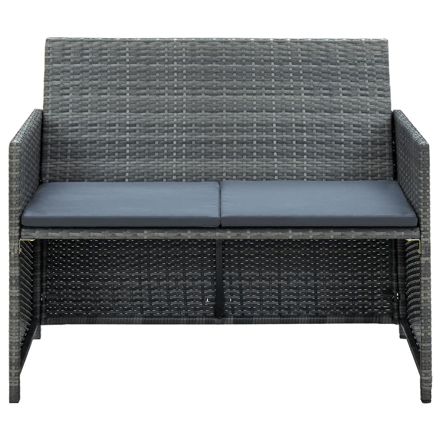 Tuinbank 2-Zits Met Kussens Poly Rattan Grijs