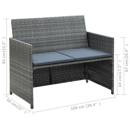 Tuinbank 2-Zits Met Kussens Poly Rattan Grijs