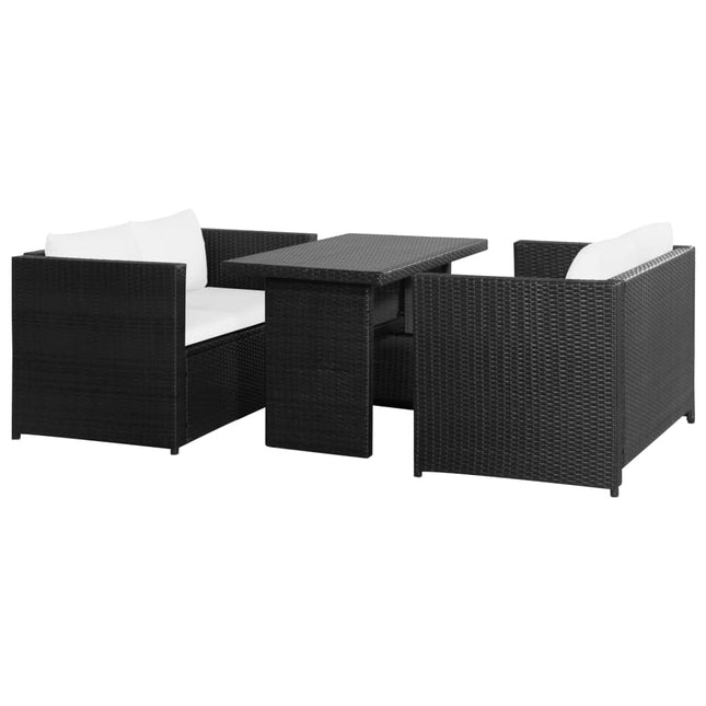 -Delige Loungeset Met Kussens Poly Rattan Zwart