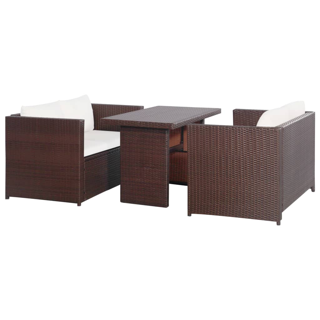 Bistroset Met Kussens Poly Rattan Bruin