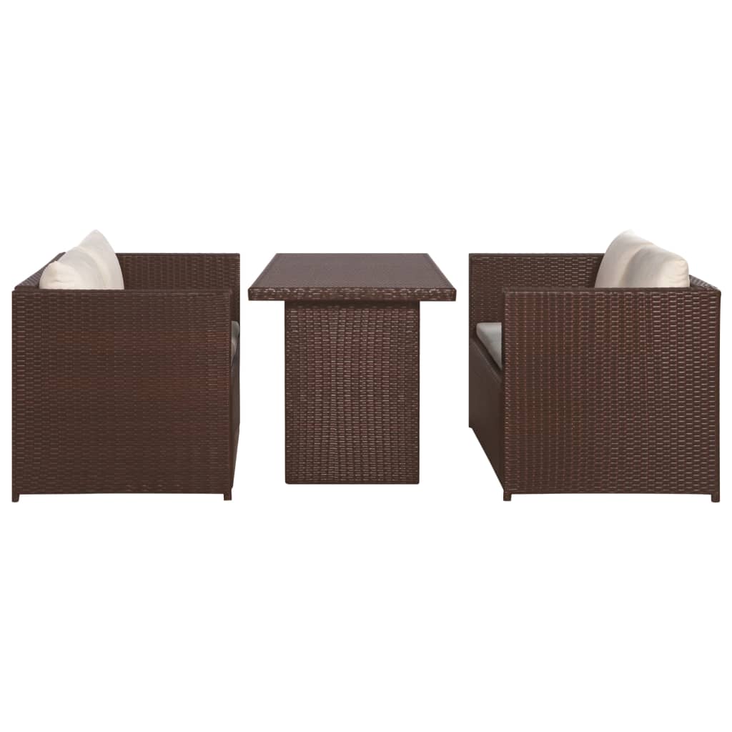 Bistroset Met Kussens Poly Rattan Bruin
