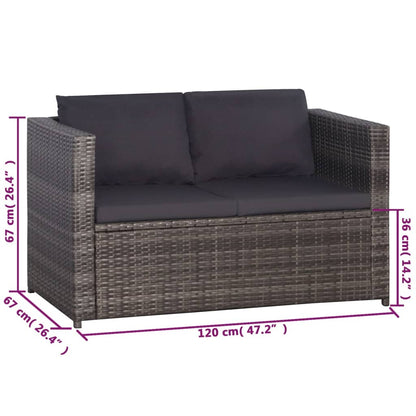 -Delige Bistroset Met Kussens Poly Rattan Grijs