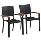 Tuinstoelen 2 st poly rattan zwart acaciahout 56x55x88 cm