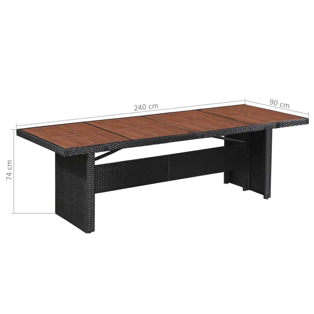 Tuintafel 240X90X74 Cm Poly Rattan En Massief Acaciahout Bruin en zwart