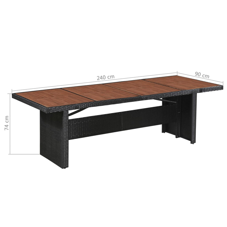 Tuintafel 240X90X74 Cm Poly Rattan En Massief Acaciahout Bruin en zwart
