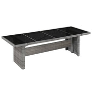 Tuintafel 240x90x74 cm poly rattan glas grijs zwart