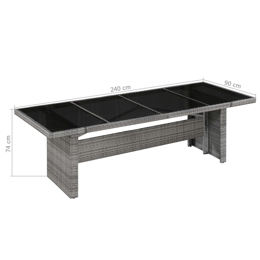 Tuintafel 240X90X74 Cm Poly Rattan En Glas Grijs en zwart