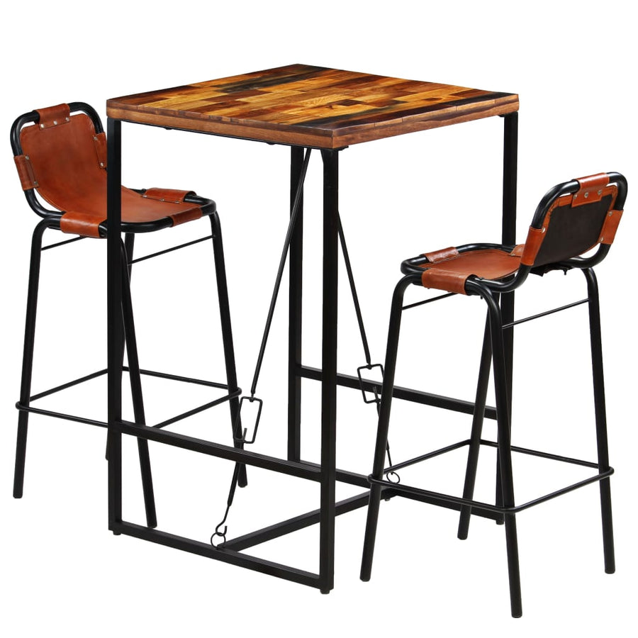 -Delige Barset Massief Gerecycled Hout En Echt Geitenleer 3