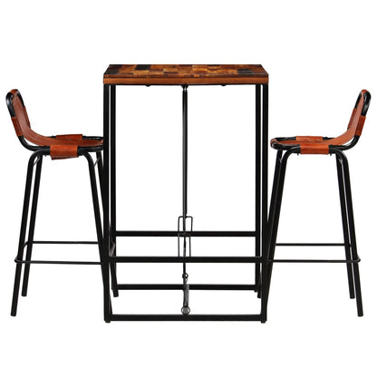 -Delige Barset Massief Gerecycled Hout En Echt Geitenleer 3