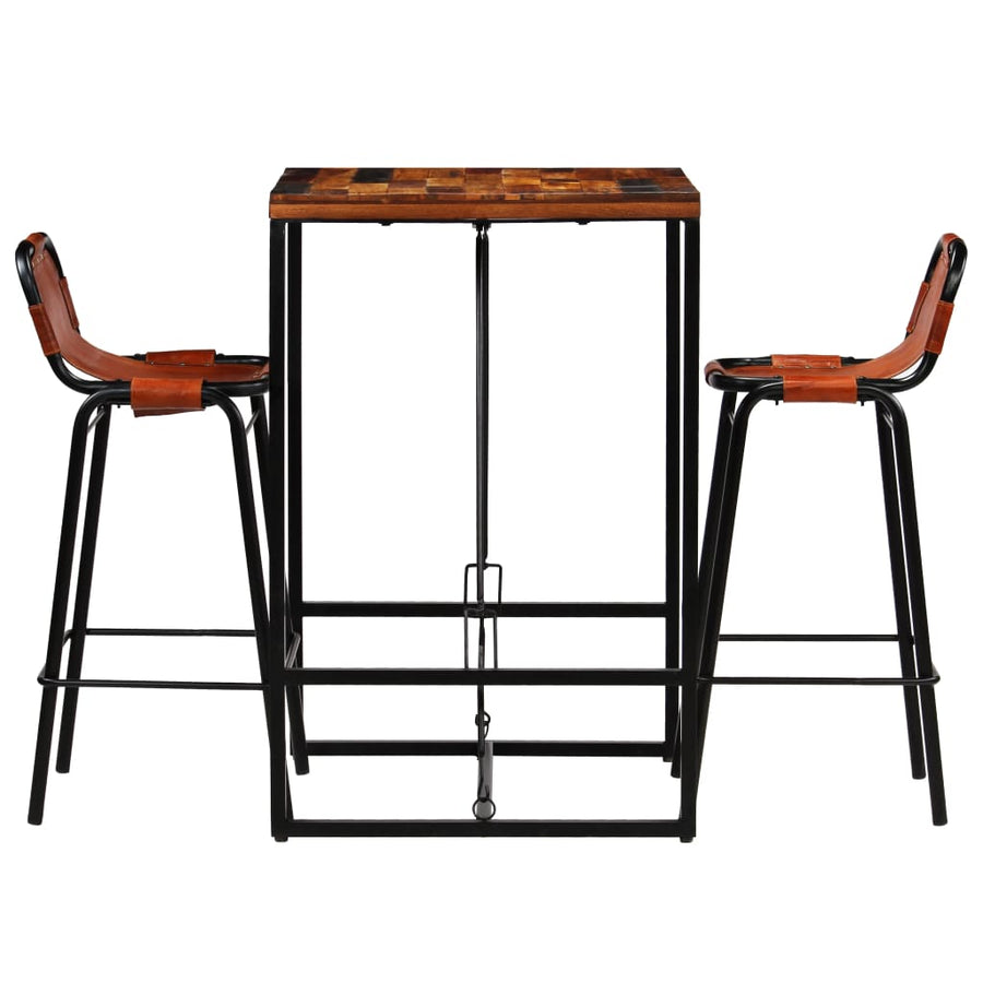 -Delige Barset Massief Gerecycled Hout En Echt Geitenleer 3
