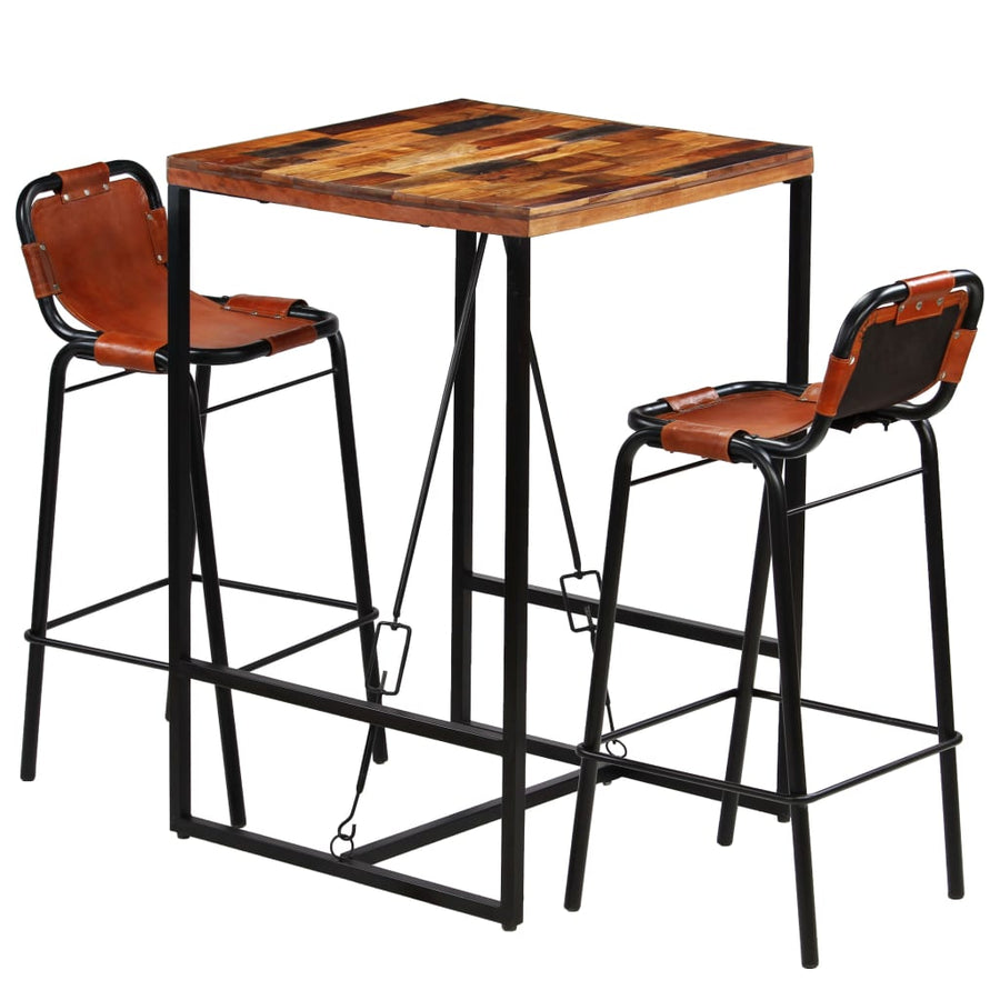 -Delige Barset Massief Gerecycled Hout En Echt Geitenleer 3