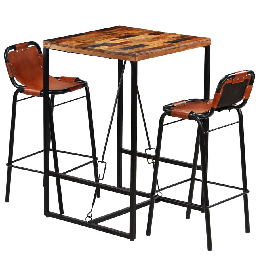 -Delige Barset Massief Gerecycled Hout En Echt Geitenleer 3