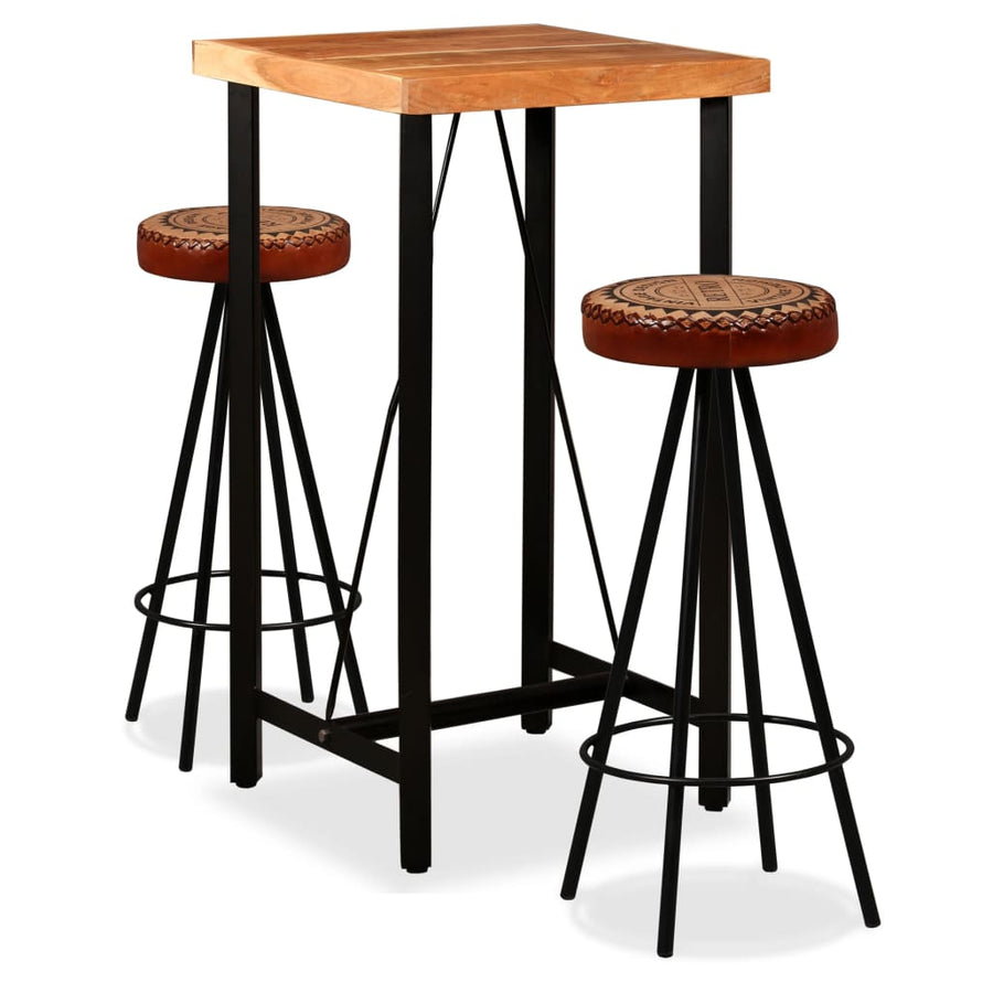 -Delige Barset Massief Acaciahout, Echt Leer En Canvas 3