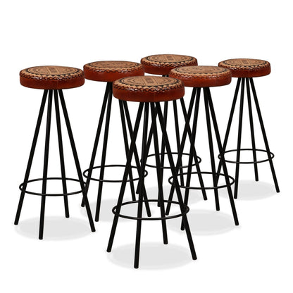 7-delige Barset massief acaciahout, echt leer en canvas