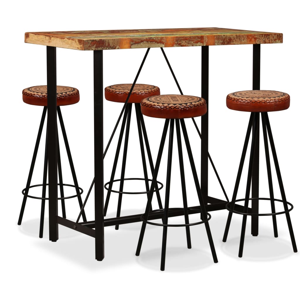 Barset Massief Gerecycled Hout, Echt Leer En Canvas -Delig 5