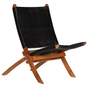 Relaxstoel inklapbaar leer acaciahout zwart 59x72x79 cm