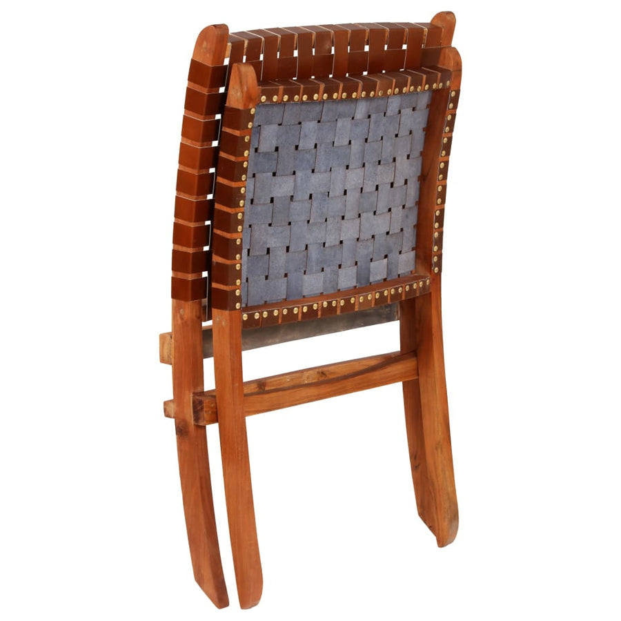 Klapstoel Gekruiste Strepen Echt Leer 59 x 72 x 79 cm Bruin