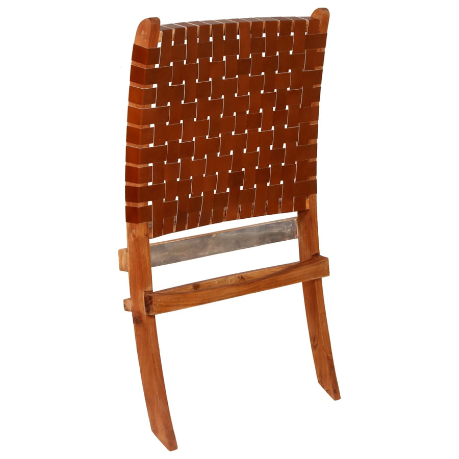 Klapstoel Gekruiste Strepen Echt Leer 59 x 72 x 79 cm Bruin
