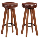 Barstoelen 2 st massief acaciahout leer