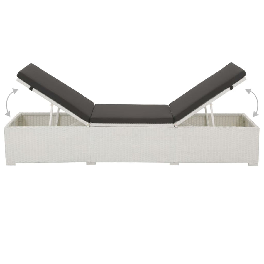 Ligbed Met Kussen Poly Rattan Wit