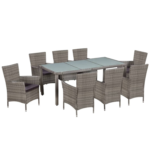 -Delige Tuinset Met Kussens Poly Rattan 9 190 cm tafellengte Grijs en wit