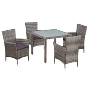 Tuinset 5-delig poly rattan grijs met kussens
