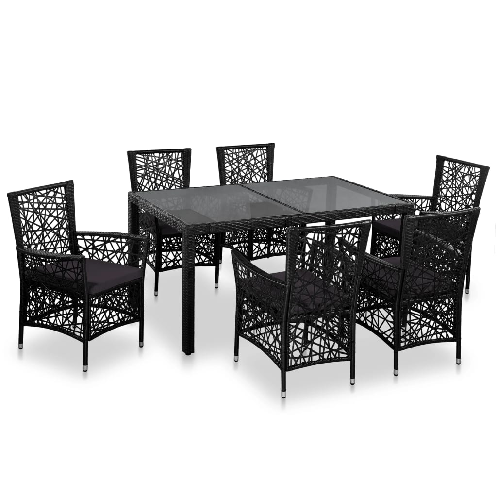 -Delige Tuinset Poly Rattan 7 Zwart