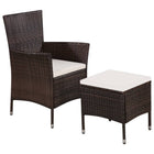Garden chair and stool with cushions poly rattan brown