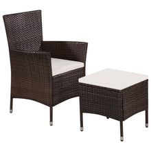 Tuinstoel En Kruk Met Kussens Poly Rattan Bruin
