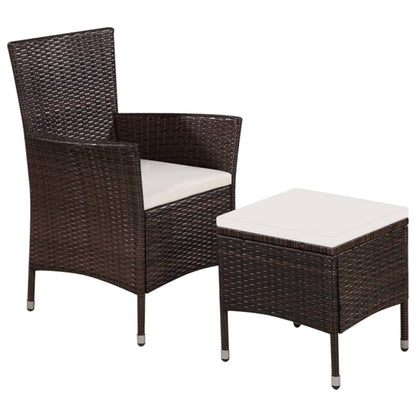 Tuinstoel En Kruk Met Kussens Poly Rattan Bruin