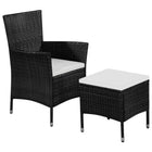 Tuinstoel en kruk poly rattan zwart met kussens