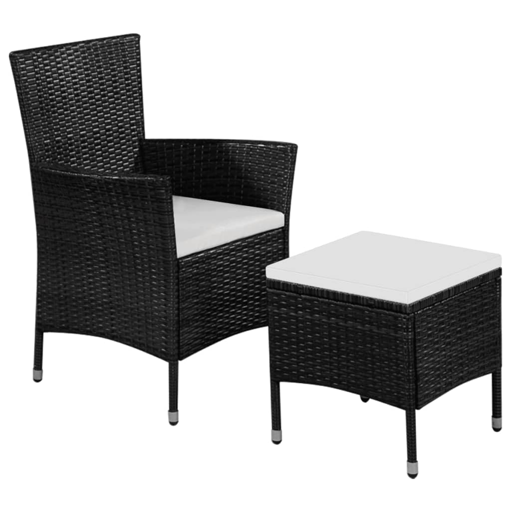 Tuinstoel En Kruk Met Kussens Poly Rattan Zwart