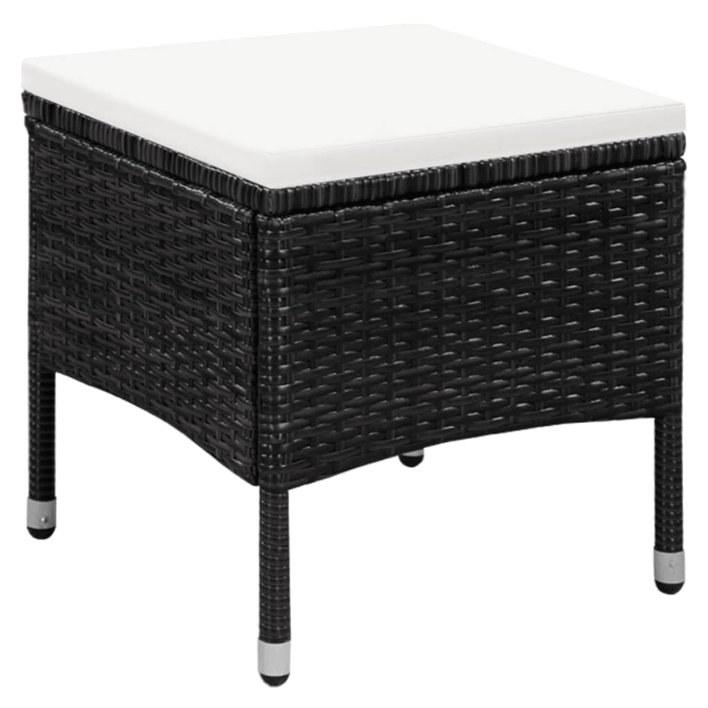 Tuinstoel En Kruk Met Kussens Poly Rattan Zwart