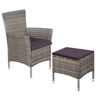 Garden chair and stool with cushions poly rattan grey