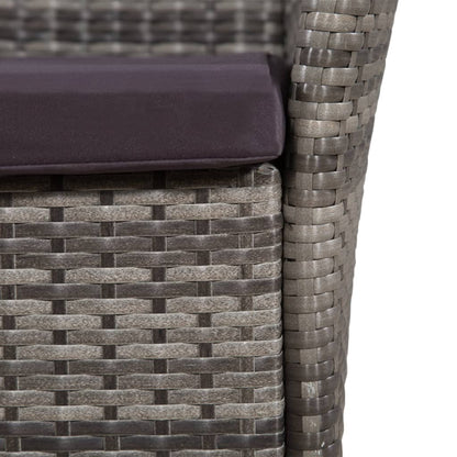 Tuinstoel en kruk met kussens poly rattan grijs