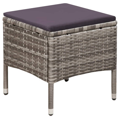 Tuinstoel en kruk met kussens poly rattan grijs