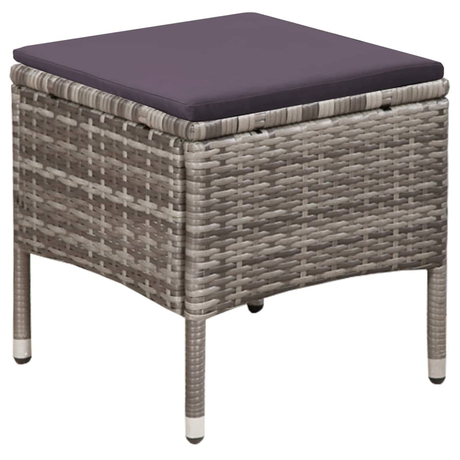 Tuinstoel en kruk met kussens poly rattan grijs