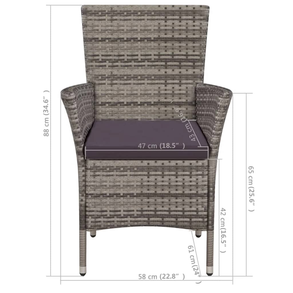 Tuinstoel en kruk met kussens poly rattan grijs