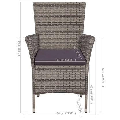 Tuinstoel en kruk met kussens poly rattan grijs