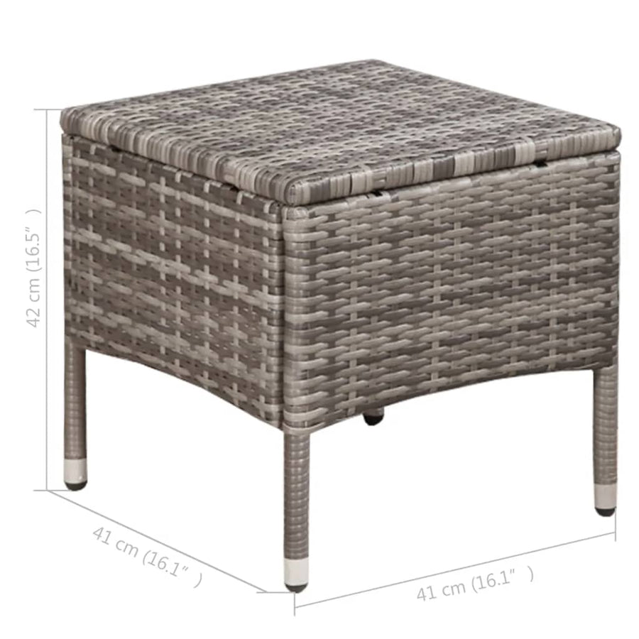 Tuinstoel en kruk met kussens poly rattan grijs