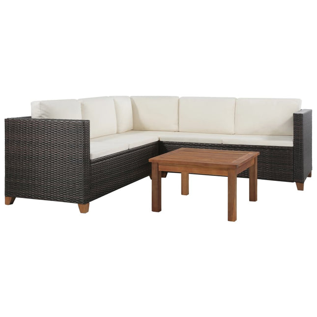 -Delige Loungeset Met Kussens Poly Rattan Bruin